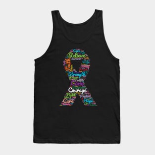 Cancer Awareness Ribbon With Positive Support Words Tank Top